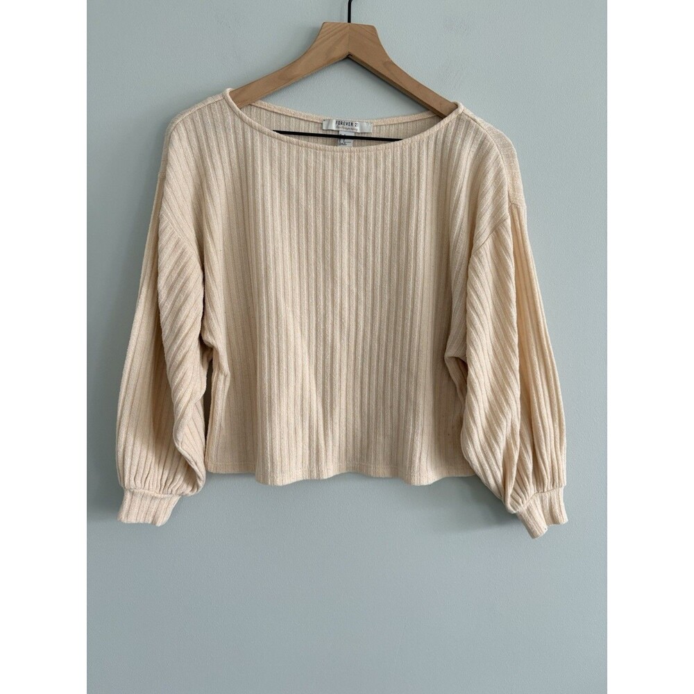 Forever 21 Sweater Womens Small Beige Ribbed Long Sleeve Lightweight